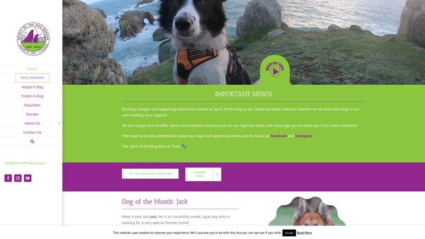 Screenshot of the Spirit of the Dog Rescue website