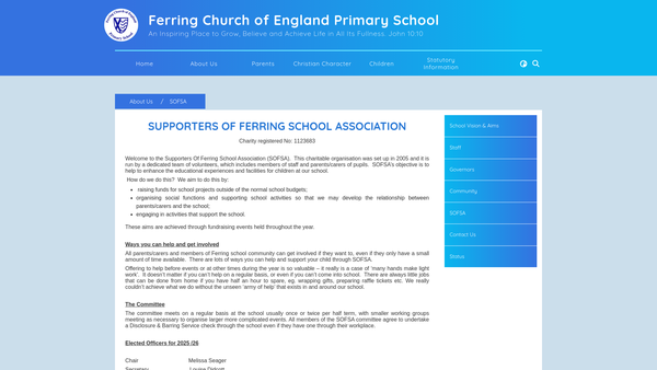 Screenshot of the Supporters Of Ferring School Association website