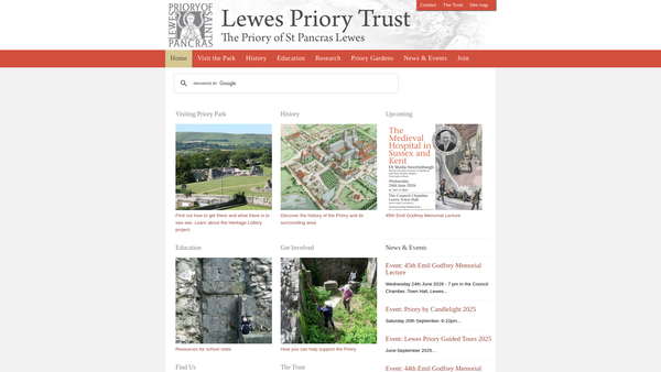 Screenshot of the The Lewes Priory Trust website