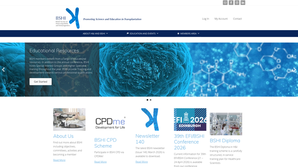 Screenshot of the British Society For Histocompatibility And Immunogenetics website