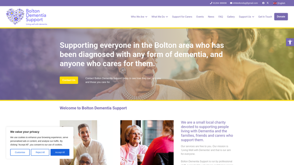 Screenshot of the Bolton Dementia Support website