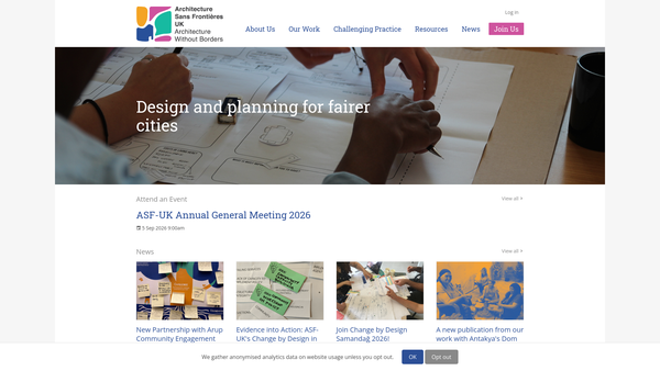 Screenshot of the Architecture Sans Frontieres UK website