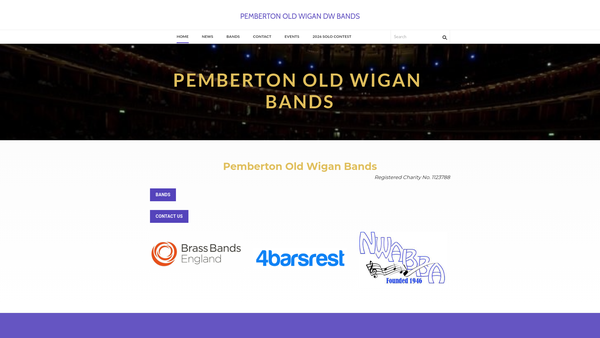 Screenshot of the Pemberton Old Wigan Brass Band website