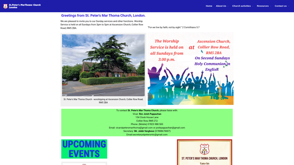 Screenshot of the St Peters Mar Thoma Church East Area, London - UK website