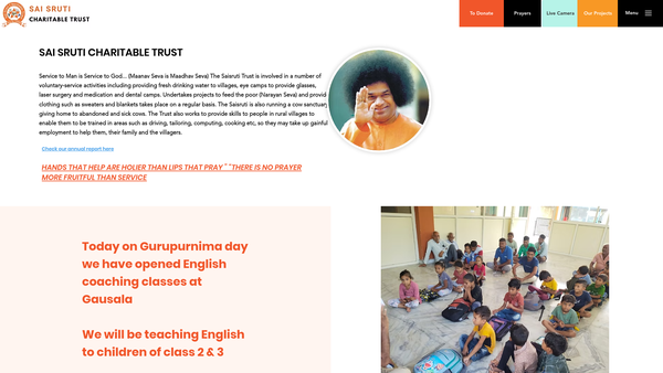 Screenshot of the Sai Sruti Charitable Trust website
