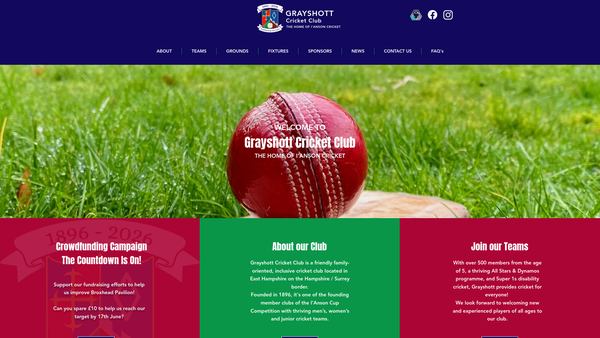 Screenshot of the Grayshott Cricket Club website