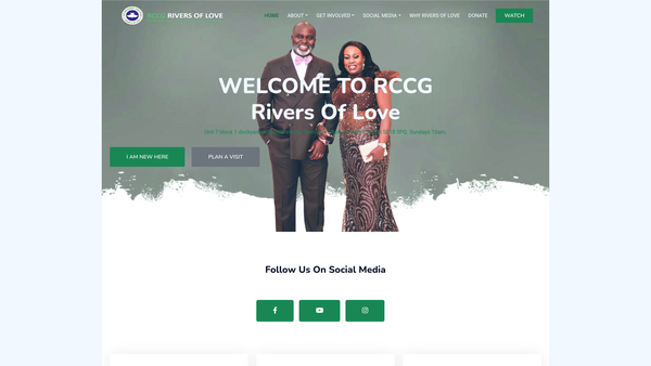 Screenshot of the Redeemed Christian Church Of God Rivers Of Love Parish website