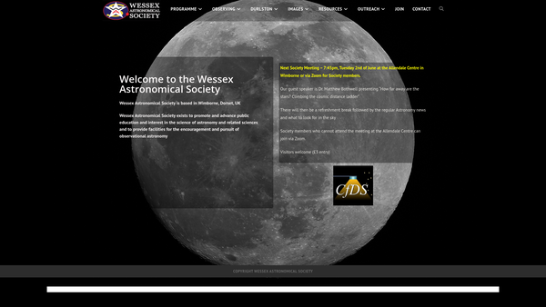Screenshot of the Wessex Astronomical Society website