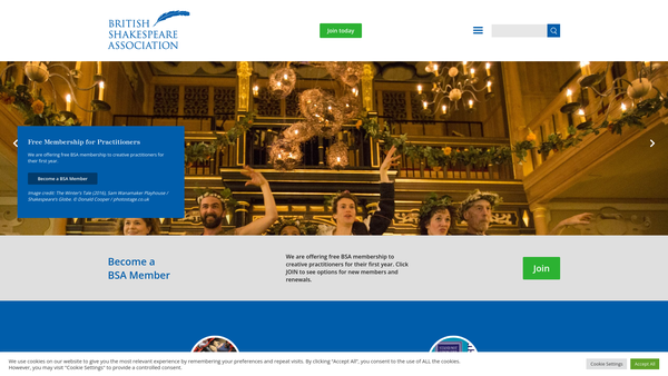 Screenshot of the The British Shakespeare Association website