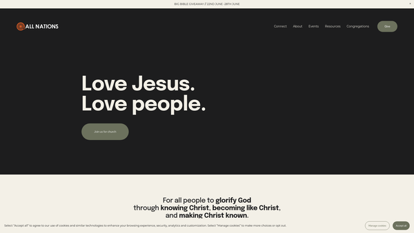 Screenshot of the All Nations Christian Centre (Wolverhampton) website