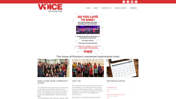 Screenshot of the One Voice Community Choir website