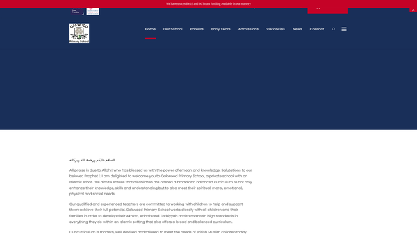 Screenshot of the Oakwood Education website