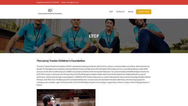 Screenshot of the The Lenny Trusler Children's Foundation website