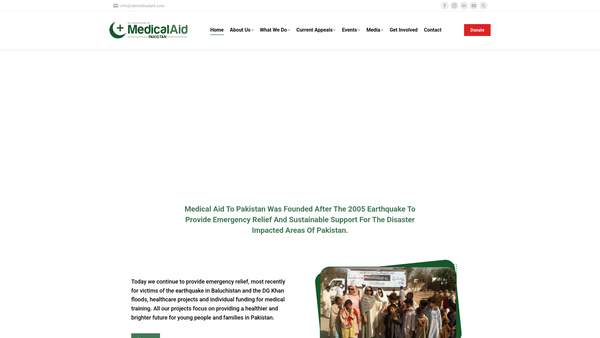 Screenshot of the United Kingdom Association For Medical Aid To Pakistan website