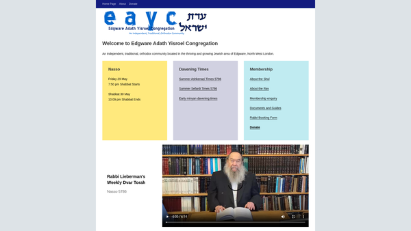 Screenshot of the Edgware Adath Yisroel Congregation Limited website