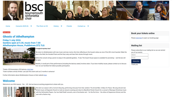 Screenshot of the Bournemouth Sinfonietta Choir website
