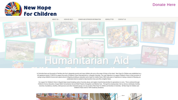 Screenshot of the New Hope For Children website