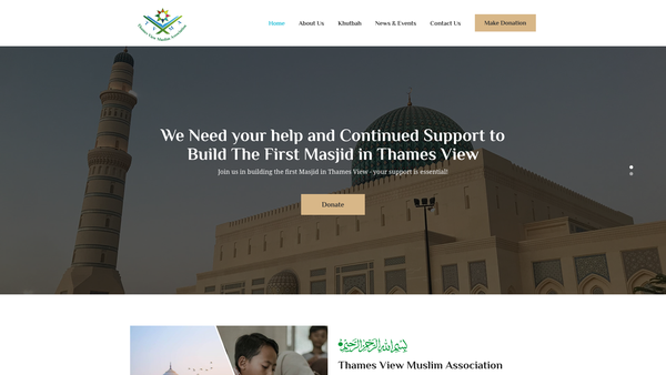 Screenshot of the Thames View Muslim Association website