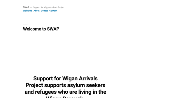 Screenshot of the Support For Wigan Arrivals Project website