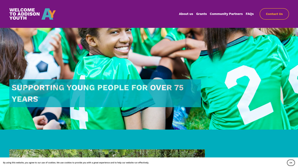 Screenshot of the Addison Youth Club website