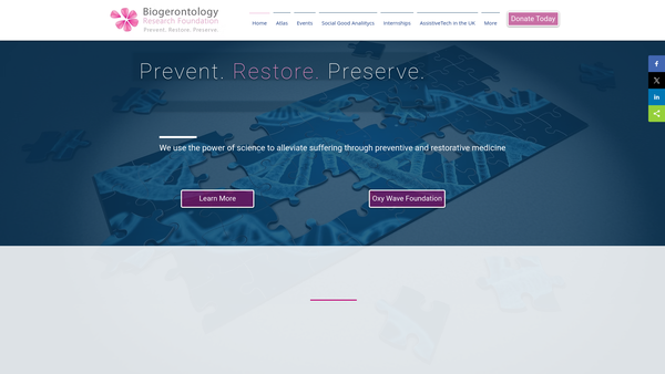 Screenshot of the Biogerontology Research Foundation website