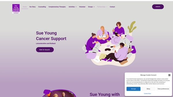 Screenshot of the Sue Young Cancer Support In Leicestershire And Rutland website