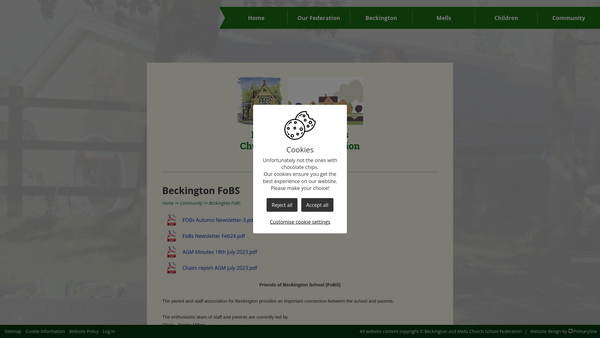Screenshot of the Friends of Beckington First School website