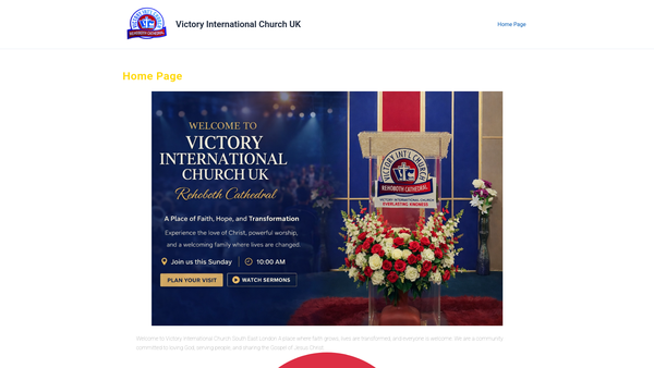 Screenshot of the Victory International Church UK website