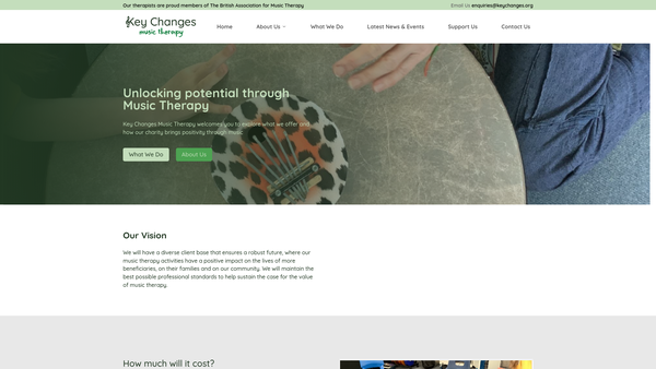 Screenshot of the Key Changes Music Therapy website