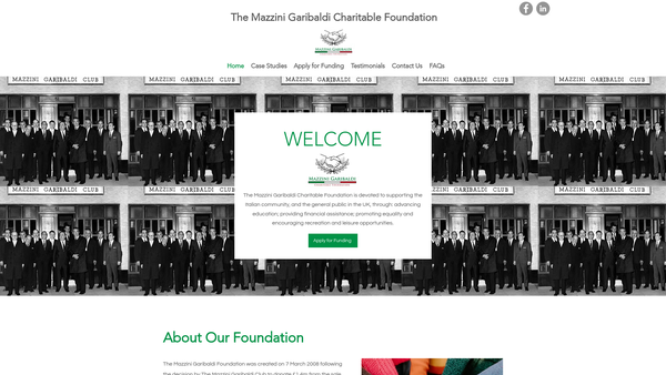 Screenshot of the Mazzini Garibaldi Foundation website