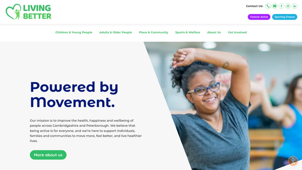 Screenshot of the Living Sport Cambridgeshire And Peterborough Sports Partnership Limited website