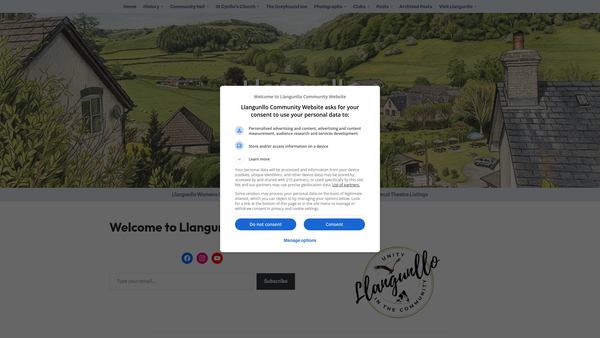 Screenshot of the Llangunllo Community Hall Management Committee website