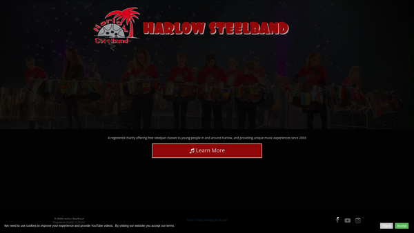 Screenshot of the Harlow Steelband website