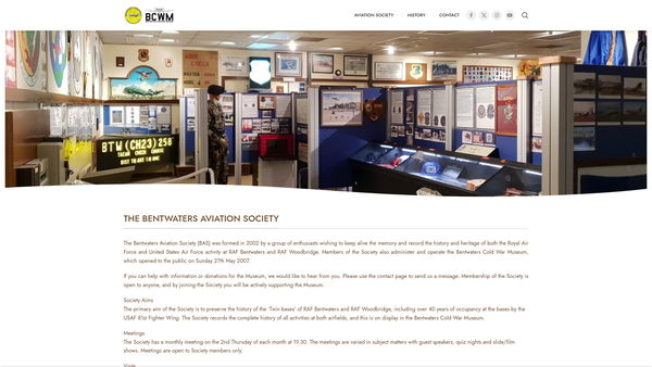 Screenshot of the Bentwaters Aviation Society website