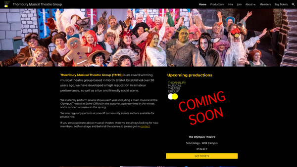 Screenshot of the Thornbury Musical Theatre Group website