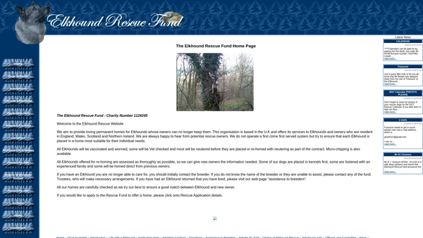 Screenshot of the The Elkhound Rescue Fund website
