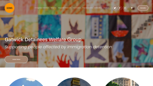 Screenshot of the Gatwick Detainees Welfare Group website