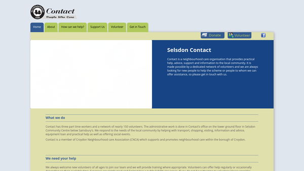Screenshot of the Contact: Selsdon Churches Neighbourhood Care website