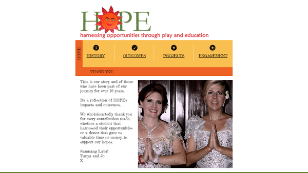 Screenshot of the Harnessing Opportunities Through Play And Education (Hope) website