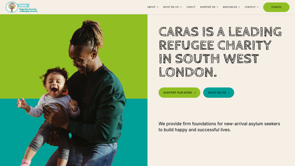 Screenshot of the Caras Community Action For Refugees And Asylum Seekers Ltd website
