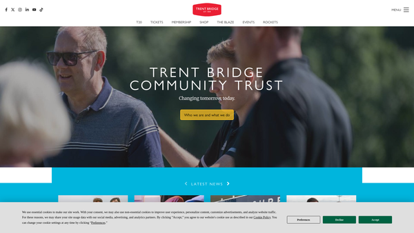 Screenshot of the Trent Bridge Community Sports Trust website