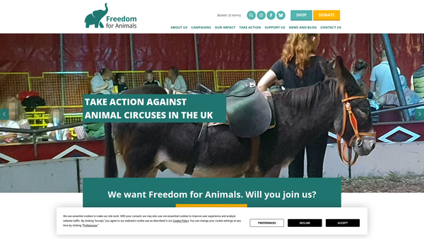 Screenshot of the The Captive Animals Protection Society website