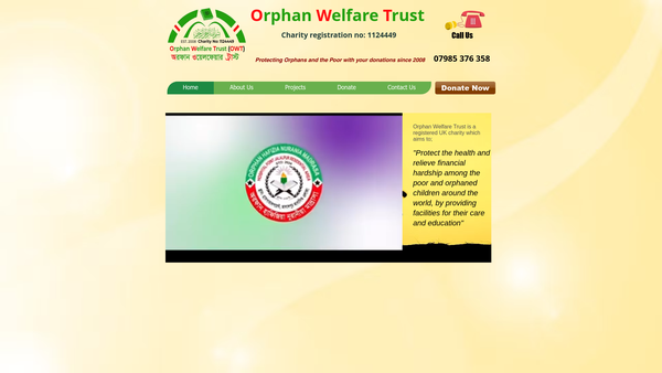 Screenshot of the Orphan Welfare Trust website
