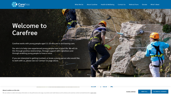Screenshot of the Carefree Cornwall website