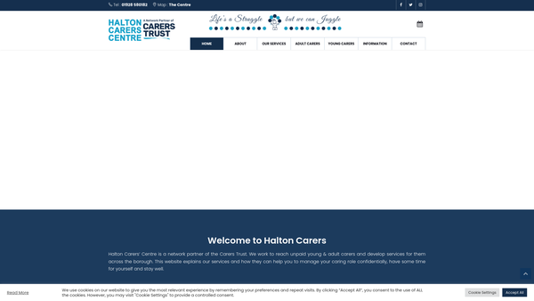 Screenshot of the Halton Carers Centre website