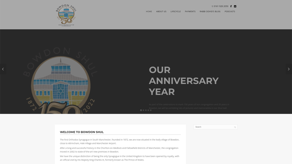 Screenshot of the South Manchester Synagogue website