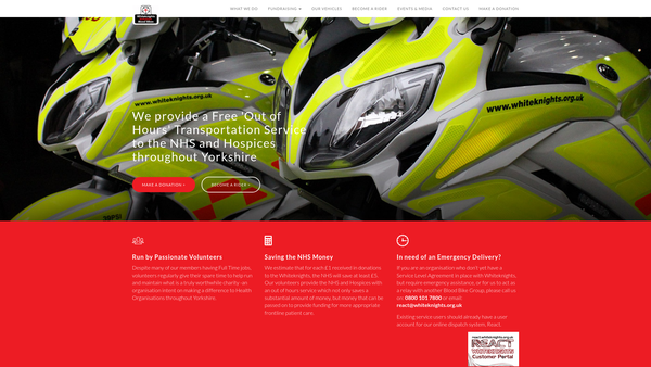 Screenshot of the Whiteknights Yorkshire Blood Bikes website