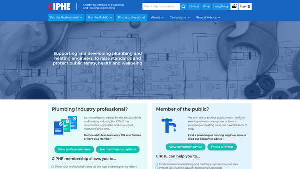 Screenshot of the The Chartered Institute Of Plumbing And Heating Engineering website