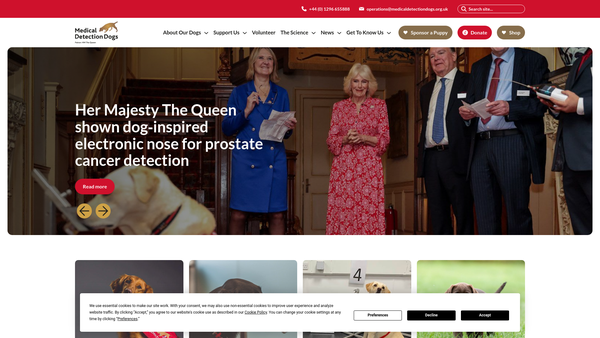 Screenshot of the Medical Detection Dogs website