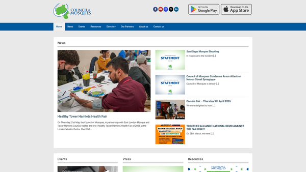 Screenshot of the Council Of Mosques - Tower Hamlets website
